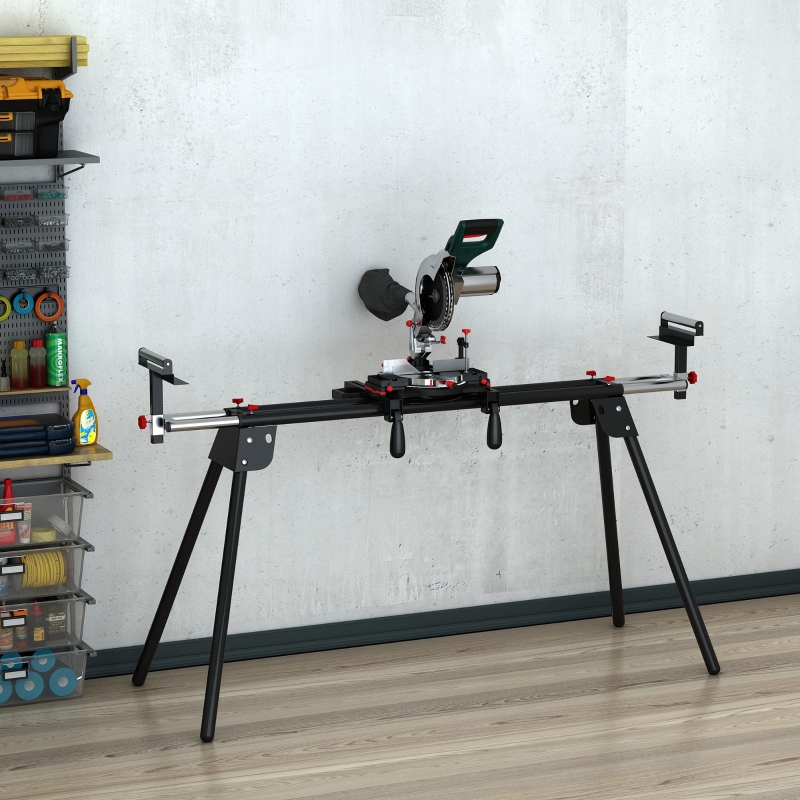 DURHAND Soporte para Sierra Ingletadora Plegable Portátil con Altura Ajustable y Extensible Fácil de Transportar y Almacenar 213x64x102 cm Negro
