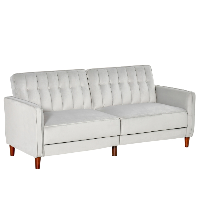 HOMCOM Sofá de 2 Plazas Convertible en Cama Tapizado Aterciopelado con Respaldo Ajustable y Patas de Madera para Salón Oficina 189x81x83,5 cm Gris Claro