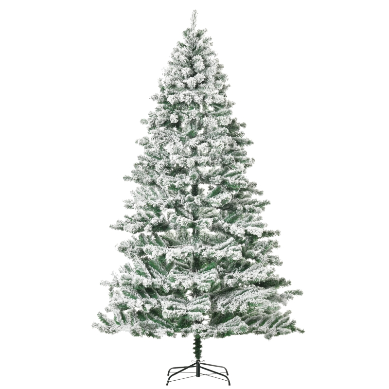 HOMCOM Árbol de Navidad 225 cm Nevado Artificial con 1083 Puntas de PVC Base Plegable y Soporte de Metal Decoración Navideño para Interiores Ø140x225 cm Verde y Blanco