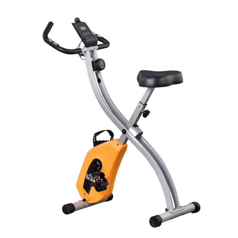 HOMCOM Bicicleta Estática Plegable con Resistencia Ajustable y Volante de 1,5kg Naranja
