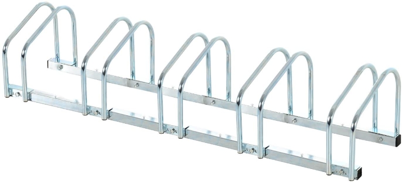 HomCom® Aparcamiento 5 Bicicletas Soporte Aparcar Bici Suelo y Pared Garaje Almacenamiento Acero Plateado 130x33x27cm