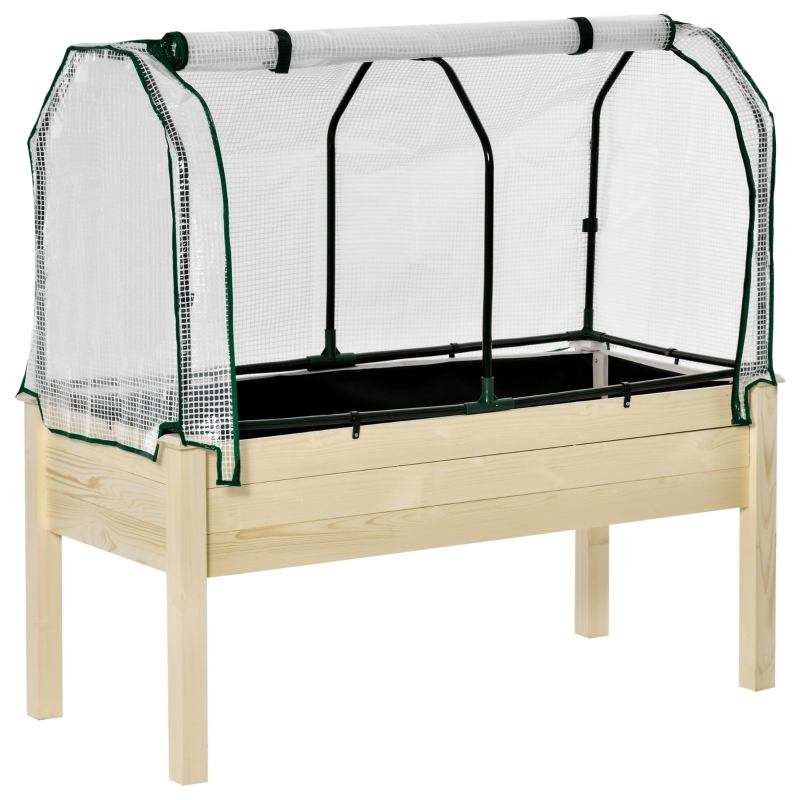 Outsunny Huerto Urbano Cultivo Elevado de Madera 121x55x117 cm con Cubierta de Protección