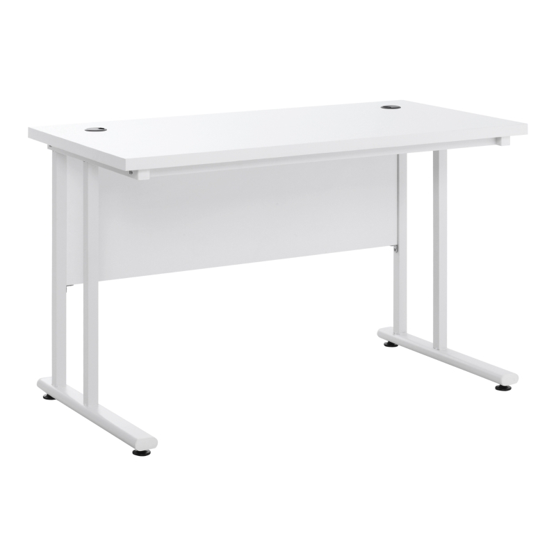 HOMCOM Escritorio Mesa Ordenador con 2 Pasacables para Oficina Hogar 120x60x75cm Blanco
