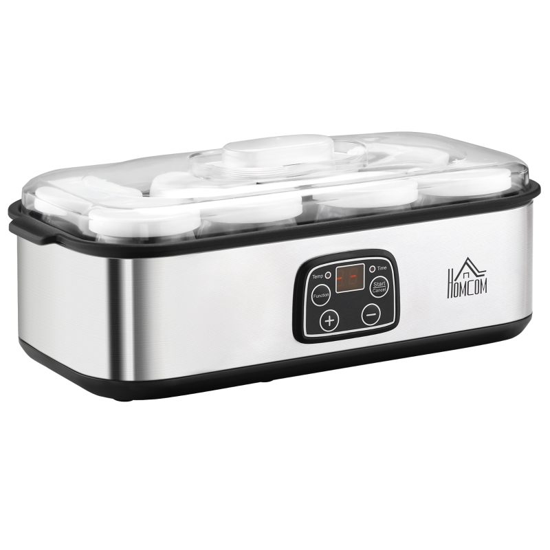 HOMCOM Yogurtera 30 W Capacidad 1,44 L con 8 Tarros 180 ml Temporizador y Termostato