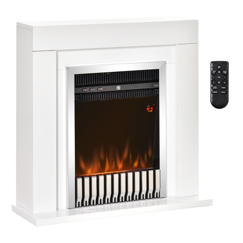 HOMCOM Chimenea Eléctrica 1000/2000W con Llama Mando a Distancia Temporizador 20-25 m²