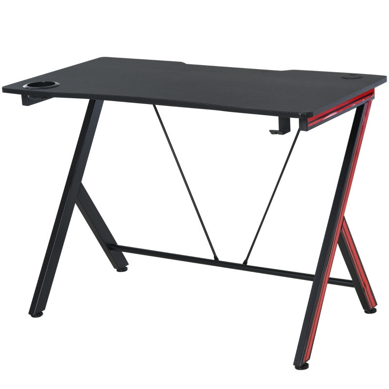 HOMCOM Mesa Gaming para Ordenador con Portavasos y Gancho para Auriculares 120x60x75 cm