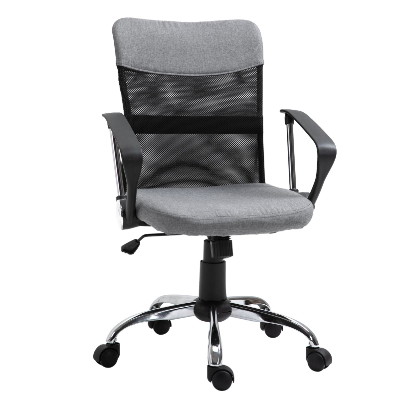 Vinsetto Silla de Oficina Ergonómica Silla de Escritorio Basculante y Giratoria con Altura Ajustable del Asiento Reposabrazos y Ruedas 60x66x91-101 cm Gris