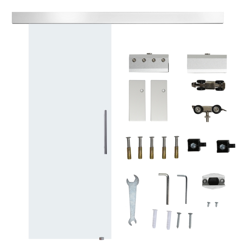 HOMCOM Puerta Deslizante de Vidrio Puerta Corredera Cristal Puertas de Interior Puerta de Granero Estilo Granero 75x210cm Transparente