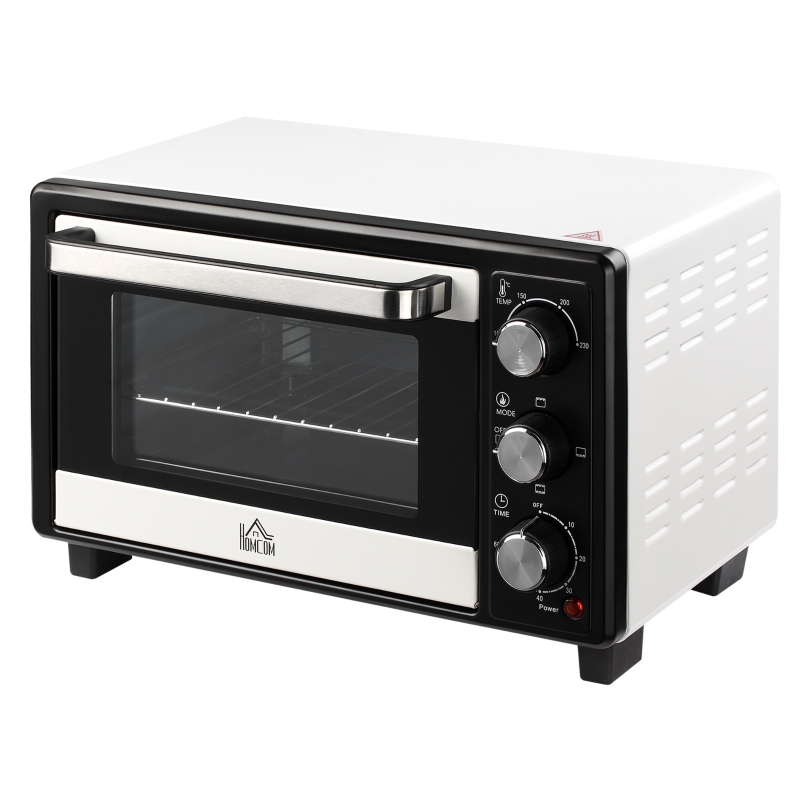 HOMCOM Horno Sobremesa de Convección 16L 1400W con 3 Modos de Calor Temperatura hasta 230 ℃ Temporizador 60 Minutos Bandeja de Horneado y Rejilla 44x32x28,1 cm Blanco y Negro