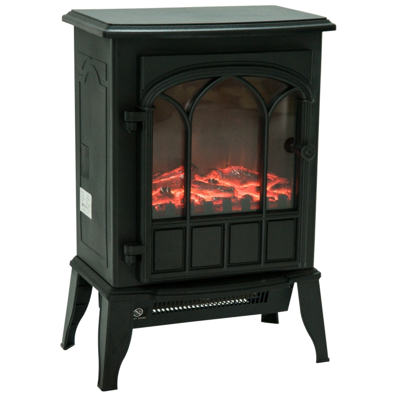 HOMCOM Chimenea Eléctrica de Pie Calefactor Estufa 1000/2000W Llama LED con Termostato 39x23x56,5cm