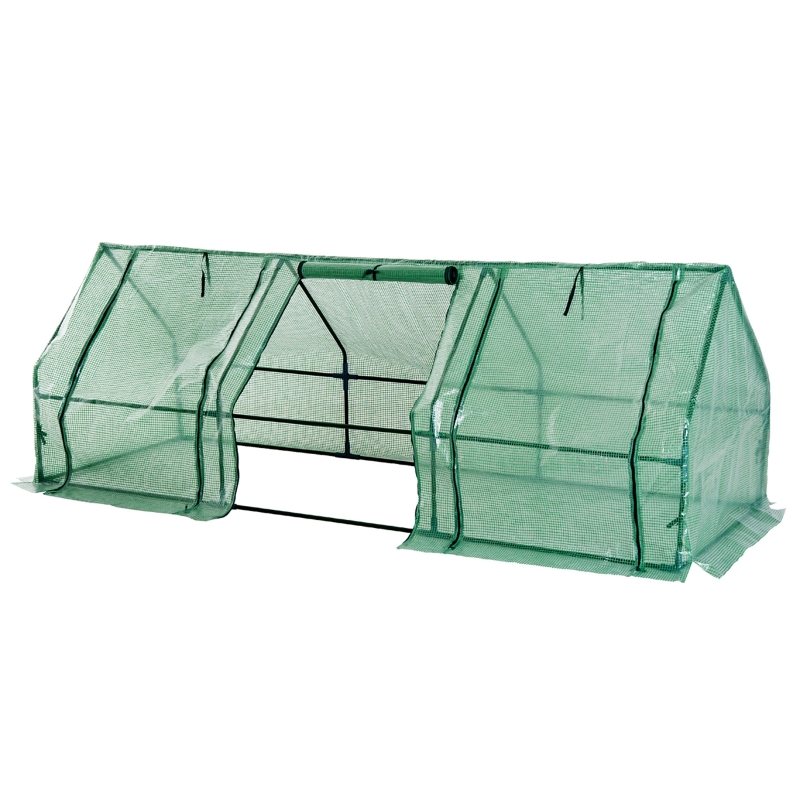 Outsunny Invernadero de Jardín Terraza 270x90x90 cm Tipo Caseta Tubo de Acero con 3 Ventanas Vivero Casero para Cultivo Plantas Flores Tomates Verde