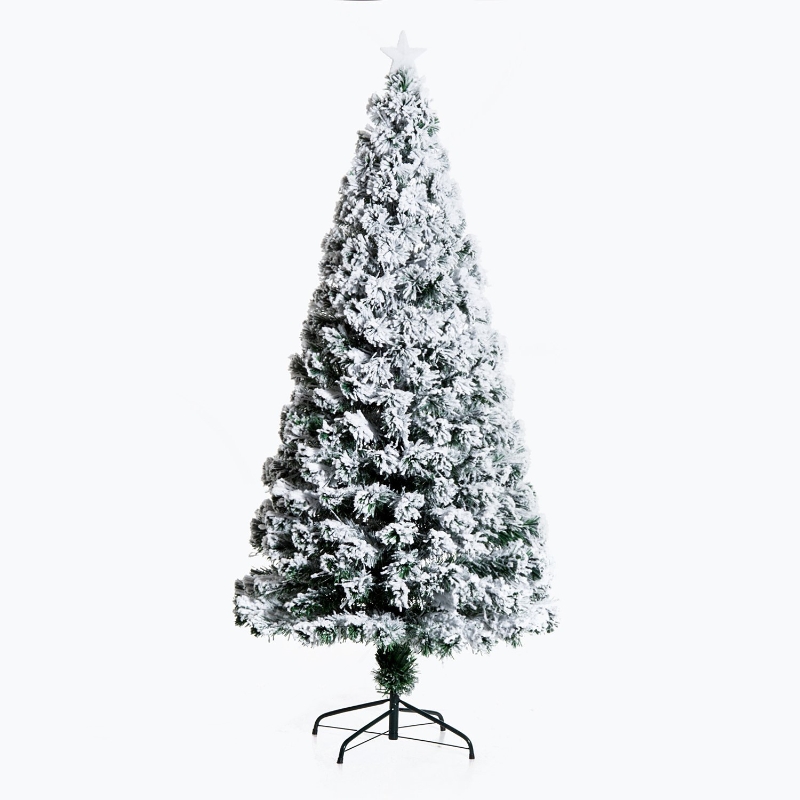 HOMCOM Árbol de Navidad 180cm Artificial Árbol Pino Natural de Blanco Nevado con Soporte de Metal Luces LED 230 Ramas