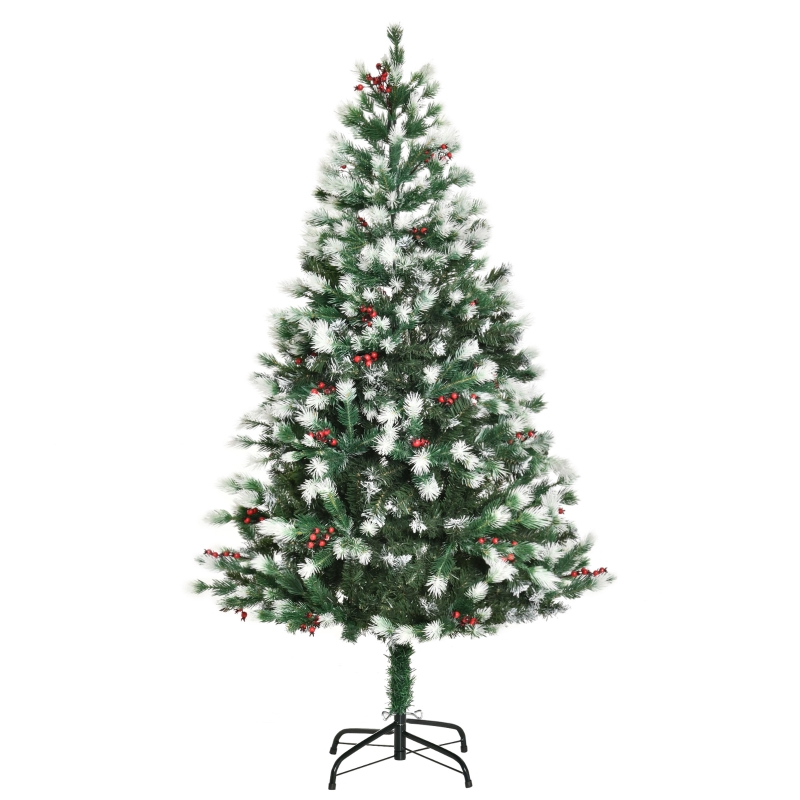 HOMCOM Árbol de Navidad Artificial 150 cm con 41 Bayas 554 Ramas PE Tridente PVC Base Plegable y Soporte Metálico Decoración Navideña para Interiores Verde
