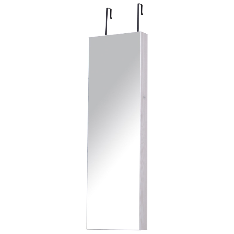 HOMCOM Espejo Joyero Colgante de Pared o Puerta con LED 5 Estantes 2 Cajones Pequeños 37x120x10cm