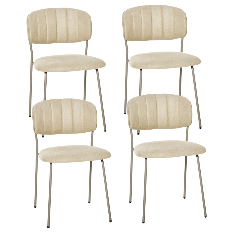 HOMCOM Juego de 4 Sillas de Comedor Apilables con Patas de Metal Estilo Moderno Nórdico para Cocina Bar Restaurante Carga Máx. 100 kg 49,5x55x81 cm Beige