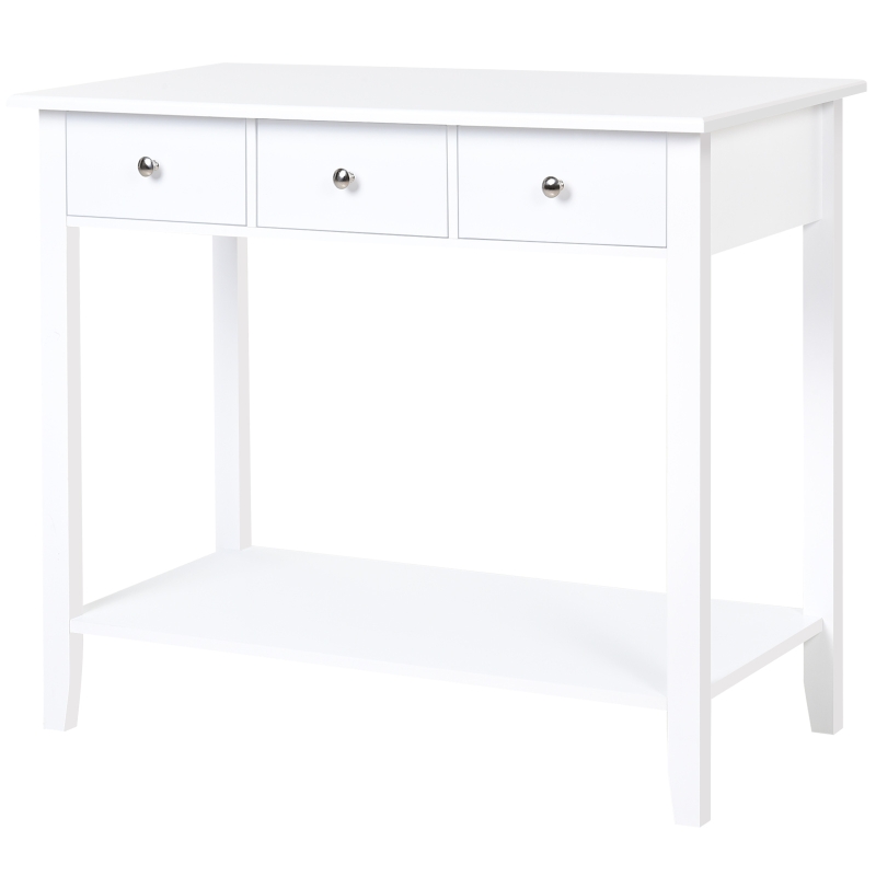 HOMCOM Mesa Auxiliar para la Entrada Con 3 Cajones y 1 Estante Inferior para Gran Espacio de Almacenaje para Muebles de Recibidor 90x40x75cm Blanco