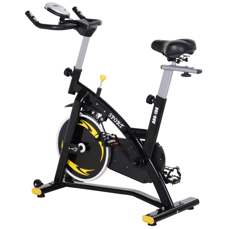 HOMCOM Bicicleta Estática Profesional Bicicleta Fitness con Pantalla LCD Asiento e Ejercicio Regulables Resistencia Magnética 47x120x104.5-117cm