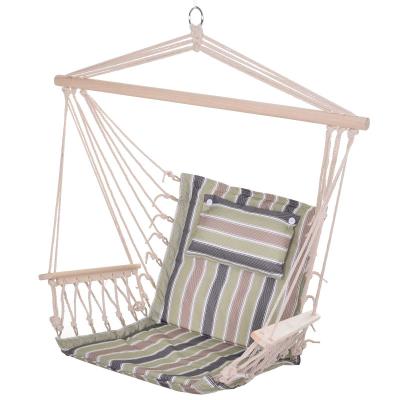 Outsunny Silla Colgante de Rayas Hamaca con Cojín Reposacabezas para Interior Exterior 100x106 cm Carga Máx. 105 kg