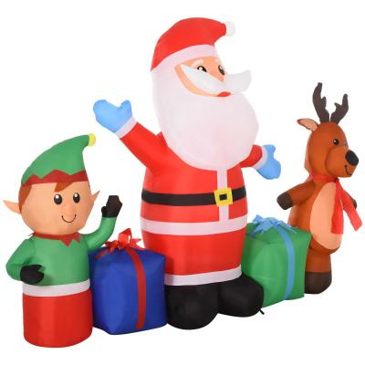 HOMCOM Papá Noel Inflable Decoración Navideña Elfo y Reno con 6 Luces LED Inflador Eléctrico Impermeable para Exteriores Interiores 203x50x153 cm