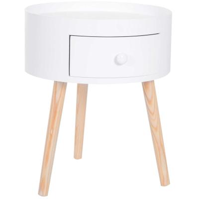 HOMCOM Mesita de Noche Trípode Mesa Auxiliar para Dormitorio Sala de Estar con 1 Cajón Borde Elevado 3 Patas de Madera Diámetros 38x45 cm Blanco