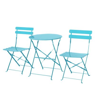 Outsunny Conjunto Muebles Plegables de Jardín de 3 piezas Mesa y 2 Sillas de Metal para Balcón Terraza Exteriores Ø60x71 cm Azul