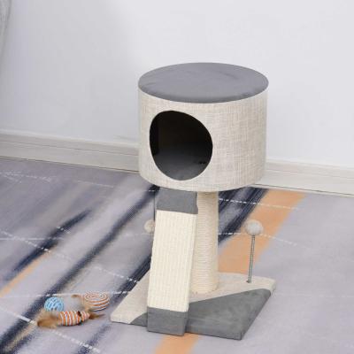 PawHut Árbol para Gatos Rascador de Gatos Barato Torre de Gatos con Bola Colgante Cueva Compacta Poste Rascador Tablero de Rascado Plataforma Inferior Suave 30x30x50 cm Gris