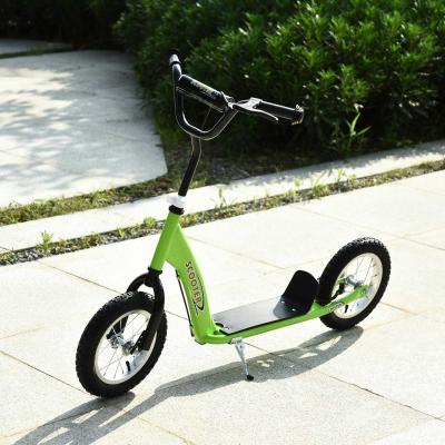 HOMCOM Patinete para Niños Mayores de 5 Años Scooter 2 Neumáticos Inflables de Caucho con Frenos Manillar Ajustable 117x52x80-85 cm Verde