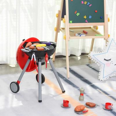 HOMCOM Juego de Barbacoa para Niños Mayores de 3 Años Juguete de Simulación BBQ de Carbón con Accesorios de 39 Piezas Luz y Sonido 34,5x37x56cm
