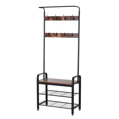 HOMCOM Perchero Metálico Zapatero 3 Estantes 8 Ganchos Colgador para Zapatos Ropas 72x34x185cm