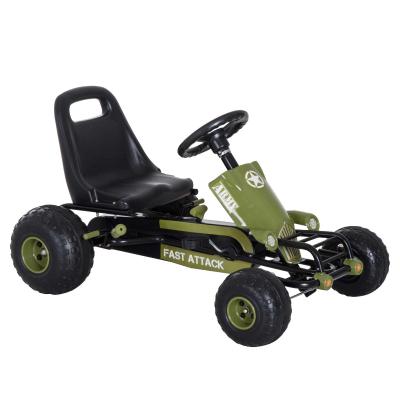 HomCom Go Kart Coche de Pedales Racing Deportivo con Asiento Ajustable Embrague y Freno 99x65x56cm Marco Acero Negro y verde