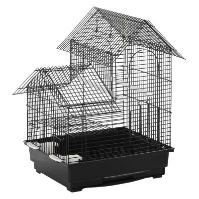 PawHut Jaula para Pájaros de Metal con Comederos Perchas Columpio y Bandeja Extraíble para Canarios Periquitos 39x34x47 cm Negro