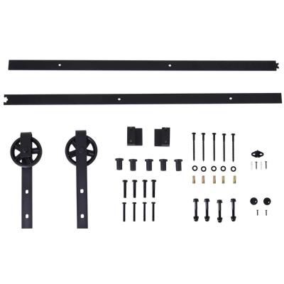 HOMCOM Kit de Accesorios para Puerta Corredera de Granero Riel 200x4x0,6cm para Puerta Corrediza de Metal con Rodillos 12,5x5x34,5cm Acero de Carbono