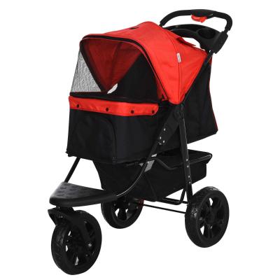 PawHut Cochecito para Mascotas Plegable con 3 Ruedas Puerta Ventanas de Malla Cesta de Almacenaje y Correas de Seguridad Marco Acero 109,5x54,5x106,5 cm Rojo