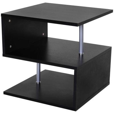 HOMCOM Mesa de Centro Café Mesa Auxiliar de Salón de Forma S con Compartimento Abierto 2 Niveles Diseño Elegante 50x50x50 cm Negro
