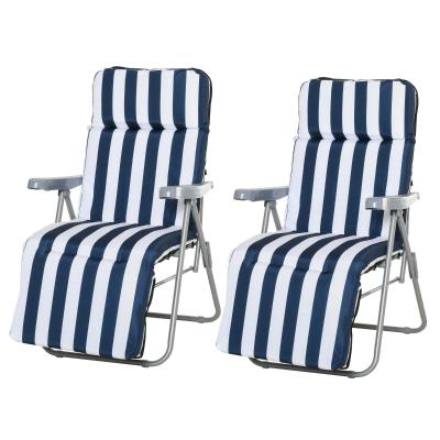 Outsunny Pack de 2 Tumbonas Acolchadas Plegables y Reclinables con Reposapiés para Playa o Camping - Azul y Blanco - Acero - 60x75x102cm