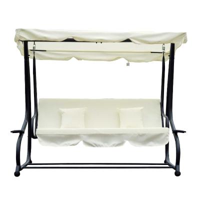 Outsunny Columpio Balancín Jardín 3 Plazas Convertible en Cama Techo Parasol Regulable Bandeja para Bebida Terrza Balcón Exterior Carga máx. 340kg Acero 200x120x164cm Beige