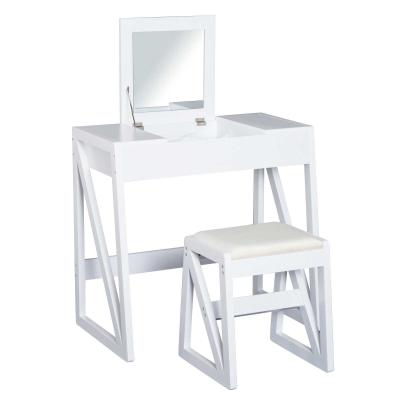 HOMCOM Tocador Mesa para Maquillaje con Taburete Espejo Tapa Abatible 9 Compartimientos de Almacenaje Tocador Moderno 80x50x76cm Blanco Madera