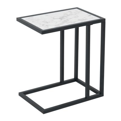 HOMCOM Mesa Lateral para Sofá Moderna Mesa Auxiliar con Superficie Imitación Mármol Estructura de Metal Ahorro de Espacio 45x30x51,5 cm Blanco
