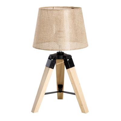 HomCom Lámpara de Mesa Moderna y Original con Base Trípode de Madera y Pantalla de Tela Lino - 24x24x45cm