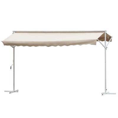 Outsunny Toldo de Pie Independiente 295x294x250 cm con Manivela Doble Cara Ángulo Ajustable Portátil Protección Solar para Jardín Terraza Patio Beige
