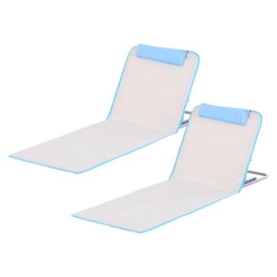 Outsunny Conjunto de 2 Esterillas de Playa con Respaldo Reclinable en 5 Niveles Bolsa de Transporte y Reposacabezas 48x134x36-45 cm