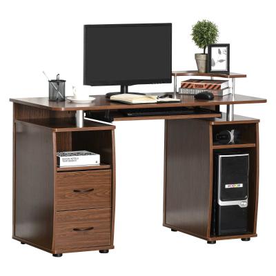 HOMCOM Mesa de Ordenador PC Mesa Escritorio con Múltiples Estantes Bandeja de Teclado Soporte CPU y 2 Cajones para Oficina 120x55x85 cm Marrón