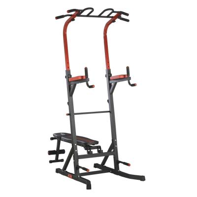 HOMCOM Estación de Musculación Torre de Entrenamiento con Altura Ajustable y Respaldo Regulable en 7 Posiciones Barra de Dominadas Fitness Flexiones Acero 108x178x202-238 cm Negro