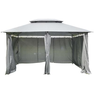 Outsunny Cenador de Jardín 3x4 m Marco Acero Gazebo con Doble Techo 6 Cortinas Laterales 8 Orificios de Drenaje Buena Ventilación para Fiestas Eventos Gris