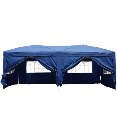 Outsunny Carpa Plegable 5,91x2,97x2,55 m en Acordeón con 4 Paneles laterales y 2 Cortinas +Bolsa Transporte Color Azul