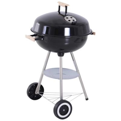 Outsunny® Barbacoa de Carbón Vegetal con Ruedas Parilla de Carbón BBQ Portátil Tapa y Tazón Esmaltados Mangos de Madera 48x56x85cm para Jardín Exterior Picnic Acampada