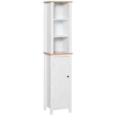 Kleankin Armario Alto para Baño Mueble Columna de Baño con 3 Estantes Abiertos y Armario de Puerta Balda Ajustable Interior Carga Máx. 40kg 35x30x170 cm Blanco