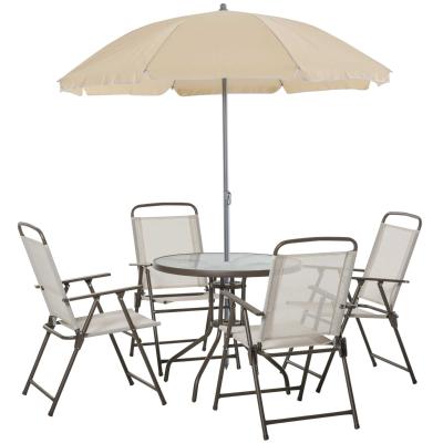 Outsunny Conjunto de Muebles para Jardín con 4 Sillas 1 Mesa y 1 Parasol Textilene Aluminio y Poliéster Beige