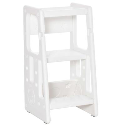 HOMCOM Torre de Aprendizaje para Niños Taburete Infantil con Altura Ajustable en 3 Posiciones y Plataforma Antideslizante para Cocina Comedor Baño 47x47x90 cm Blanco