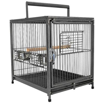 PawHut Jaula para Pájaro Metálica Espaciosa para Loros Interior o Exterior con 4 Puertas 2 Comederos Inoxidables Desmontable 46x36x56cm